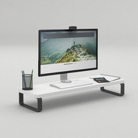 Flux Monitor Stand Wooden | Monitor Stand Riser | Pc Stand For Desktop Table | , Non Slip, Material: Particle Board & Metal Size- (59.5Cm X 20Cm X 15Cm) (White )