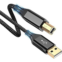 Rts High Speed Usb 2.0 Printer Cable (2 Meter 6.6 Feet) Usb-A To Usb-B Cable, Nylon Braided Scanner Printer Cord For Hp Canon Dell Epson Brother Lexmark Xerox Samsung Piano Dac & More-Black
