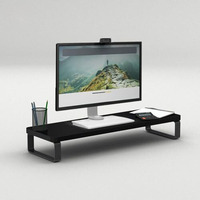 Flux Monitor Stand Wooden | Monitor Stand Riser | Pc Stand For Desktop Table | Heavy Metal Hold, Non Slip, Material: Mdf & Metal Size- (59.5 Cm X 20Cm X 12Cm) Shelf (Black Wenge)