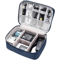 Yellow Weaves 2 Layer Electronics Accessories Organizer Bag, Cable Organizer Bag, Travel Pouch For Charger, Usb Cord, Data Cable, Sd Cards, Earphone, Power Bank, Navy Blue, 25X18X10Cm - Canvas