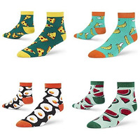 Dynamocks Men's And Women's Combed Cotton Ankle Length Socks (Pack Of 4) (Multicolour, Free Size) (Ca - Banana + Pizza + Ssu + Melon)