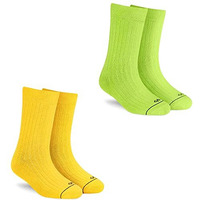Dynamocks Solid Colour Socks For Men And Women - (Combo Pack Of 2 | Crew Length | Material: Combed Cotton | Colour: Yellow, Neon Green | Size: Free (Uk 7-12))