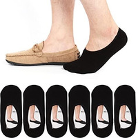 Adfolf Cotton 6 Pack Mens No Show Socks Casual Low Cut Thin Loafers Non Slip Boat Liners, Black, 9-13