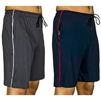 0-Degree Men's Regular Fit Shorts With Zip Pocket 32-34 Inch Waist Combo Pack Of 2 Grey Navy Blue