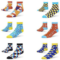 Dynamocks Men's And Women's Combed Cotton Ankle Length Socks (Pack Of 6) (Multicolour, Free Size) (Ca-Pizazz+Sprinkle+Prism+Cube+Origa+Bolt)