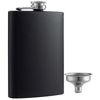 Ywq 8 Oz Matte Black Pocket Liquor Whiskey Hip Flask With Funnel, Stainless Steel And Leak Proof
