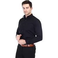 Xjarvis Men's Ozark Cotton Slim Fit Formal Shirt With Pocket  Long Sleeve, Spread Collar, Breathable & Lightweight  Ideal For Summer, Office, Casual Black  Size L
