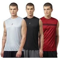 Aticx Men's Slim Fit Polyester Sleeveless T Shirt Combo (Pack Of 3_Black, Grey & Marvellous_Medium)