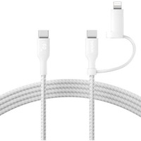 Belkin Boostcharge 2-In-1 Usb-C Charging Cable W/Usb-C & Lightning Connector - Braided Fast-Charging Cable, Multi-Charging Combo Cord For Apple Iphone, Ipad, Samsung, Macbook, & More - White