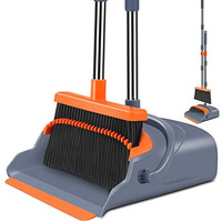 Kelamayi Broom And Dustpan Set For Home Long Handle, Upright Standing Dustpan For Home Room Kitchen Office Lobby Floor Use (Gray), Stainless Steel