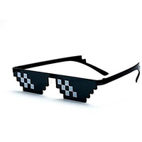 Visions India Unisex Rimless Deal With It Thug Life Square Sunglass With Polygonal 8 Bits Style Pixel And Nose Pad (Black Lens)