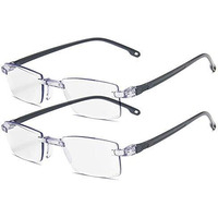 Augen Blue Block Rimless Reading Glasses Black Clear Unisex Free Size Power (+2.00, Pack Of 2)