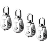 Proberos Magideal 4 Piece M15 Heavy Duty Single Wheel Swivel Rigging Lifting Rope Pulley Block (Silver, Set Of 4)