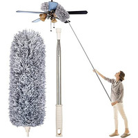 2025 Upgraded Long Handle Microfiber Feather Ceiling Duster For Dust Cleaning With Extendable Pole With Anti Scratch Bendable Head Brush For Cleaning High Cobweb Stick High Ceiling Fan Pack Of 1