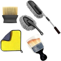 Microfiber Car Duster With Long Handle Car Cleaning Brush Exteriror And Interiror Car Cleaning Cloth Car Ac Vent Cleaner Brush Motorcycle,Car&Bike Scratch&Lint Free Accessories Car Cleaning Kit 5Pcs