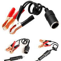 Verilux 1Ft 12V 24V Female Car Cigarette Lighter Socket To Battery Alligator Crocodile Clips Connector, Car Battery Clamp-On Extension Charge Cable