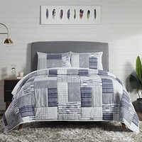 Pano 100% Cotton Double Bedding Set, 120 Gsm, 4 Piece Set, 1 Comforter, 1 Bedsheet And 2 Pillow Cases, Jaiden Bedding Set 220 Cm X 240 Cm, Blue
