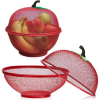 Hurryshoppy Fruit Basket With Lid Net Cover Steel Big Size For Dinning Kitchen Home Apple Shape Net Cover Protective Fruits Vegetables Food Storage Basket Strainer Kitchen Accessories (Red) (1)