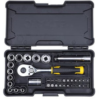 Stanley Stmt82672 1/4" 37-Piece Chrome Compact Socket Set Comes With A Heavy-Duty Plastic Case For Home, Diy, Industrial & Professional Use, Yellow & Black