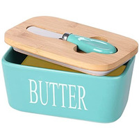 Hedrix Butter Dishes Box Premium Quality Elite Range Heavy Fine Porcelain Butter Box,Butter Dish With Wooden Top Cover,Lid With A Knife (Light Green), Standard