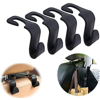 Vniq Car Backseat Head Rest Organizer Hook Hanger For Holding Handbag Coat Purse Bag Water Bottle Umbrellas Cap And More. Suitable For All Car. (Black Pack Of 04), Polypropylene