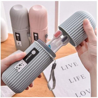 Oslen (Pack Of 2) Capsule Shape Travel Toothbrush Holder Toothpaste Case Holder Portable Toothbrush Storage Plastic Toothbrush Holder-Mulit,(Grey + Pink)