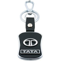 Techpro Imported Leather Tata Key Chain/Key Ring With Chrome Car Logo, Cobalt Blue