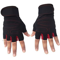 Olahraga Half Finger Tactical Microfiber Cycling Gloves, Anti-Slip Breathable Motorcycle Mountain Bike Sports Training Or Outdoor Gloves For Men Women (Red), Medium