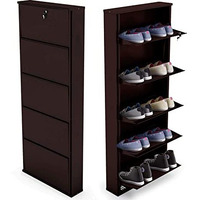 Flipzon Alloy Steel 5 Door Shoe Rack 21" For Home|Holds Upto 12 Pairs|Wall Mounted|Space Saver|Rust Free|Sturdy And Durable|Chappal/Slipper Stand|Metal Shoe Cabinet (Brown, 530 X 140 X 1710 Mm)