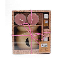 Auradecor Fragrance Heat Diffuser Gift Set With Tealight Candles | Aroma Oil Burner Set | Scented Oil | For Home Decor & Aromatherapy Candles (Lemon Grass)
