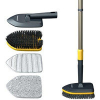 Minutetocleanit Bathroom Cleaning Brush With Long Handle, Hard Bristles, Microfiber Pad & Scrubber Combo For Tiles, Floor, Toilet, Window & Glass - 58.2 Inch Extendable Pole, Detachable Head, Yellow