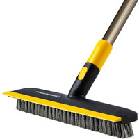 Minutetocleanit Floor Scrub Brush With Squeegee, 45.3-55.9" Extendable Handle, 11.8" Wide Head, For Tiles, Hardwood, Patio, Yellow (2 In 1 Brush)