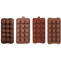 Skyfun (Label) Flexible Silicon Ice Cupcake Making Bakeware Mould Tray Of 4 Different Shapes-Flower,Heart,Rose,Star-For Chocolate, Shaping Gummy Candies