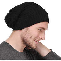Crumpled Beanie Cap For Men And Women Woolen Knitted Long Beanie Cap Inside Fur, Freesize (Black)