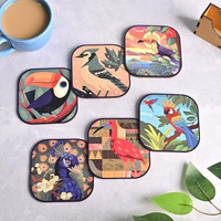 Gkd Coaster Set Of 6 Birds Design Wooden Coasters To Serve Tea Cups, Coffee Mugs And Glasses (3.8 X 3.8 Inch) (Birds) (Ecofriendly)