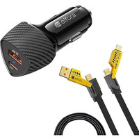 Elfora 52.5W Fast Car Charger (33W Type-C Pd + 22.5W Usb) With 65W 4 In 1 Braided 1.5M Charging Cable | Multiport Type-C | Lightning & Usb-A | Compatible For All Mobile Phones And Tablets