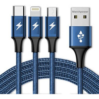 Prakie Var-Ni 3 In 1 Charging Cable Nylon Braided Usb Fast Charging Cable, 1M  Compatible With Iphone, Ipad, Samsung, Xiaomi, Oppo, Vivo, Android & Car Chargers
