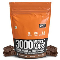 Qnt 3000 Muscle Mass Weight Gainer | 18G Protein, 1.5G Creatine, 110G Carbs | 908G, Belgian Chocolate | Enriched With Ashwagandha, Ginseng & Tribulus | Supports Muscle Growth & Recovery