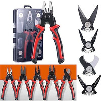 5 In 1 Multifunctional Pliers Tool Kit With 5 Interchangeable Heads Special For Electricians Combination Lineman Pliers,Cable Cutting,Wire Stripping,Crimping Tools,Sheet Metal Shear With Storage Box