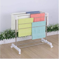 Belanto Portable Double Pole Telescopic Cloth Drying Rack | Clothes Stand For Drying Cloth Foldable And Movable Clothes Drying Stand | Laundry Drying Stand With Wheels-Stainless Steel