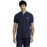 Jack & Jones Men Solid Cotton Slim Fit Blue Tshirt