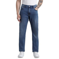 Jack & Jones Mens Blue Clark Regular Fit Mid Rise Jeans