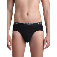 Jack And Jones Men Solid Cotton Elastane Regular Length Black Low Rise Brief (Pack Of 2)