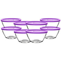 Brezzycloud Set Of 8 Glass Mixing Bowl With Lid B16Fl - 435Ml - Transparent Glass (Set Of 8, Lid Color Random)