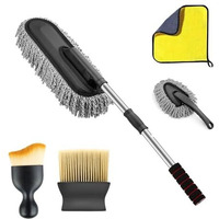 Orjilo 5 Pcs Microfiber Car Duster Kit Interior & Exterior Car Cleaning Detailing Tool Scratch & Lint Free, Pollen Removing Extendable Long Handle Duster For Car & Motorcycle Car (Car Duster Kit)