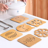 Leeonz Coasters For Drinks, Household Multifunctional Round/Square Dining Table Insulation Pad Non-Slip Placemat Bamboo Thickened Anti-Scalding Pot Bowl Plate Pad (Wood Big-Random Pattern, Set Of 6)