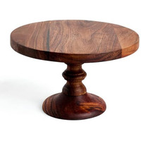 Saaga Round Birch Wooden Cake Stand - 9X5.5 Inch - Pizza Stand, Dessert Platter, Stand For Dining Table - Brown