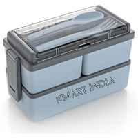 Xmart India Plastic Lunch Box Comes With 3 Detachable Box, 2 Spoons & Stylish Lid Bpa Free, Air Tight,Easy To Carry In Bagpack Ideal For Office, School & Oudoor Double Decker (Light Gray), 1.4 Liters
