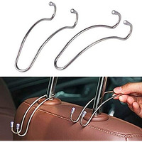 Lukzer Headrest Hooks  Heavy-Duty Car Seat Back Hooks For Handbags, Groceries, Clothing & Shopping Bags  Multi-Purpose Car Organizer Hangers (Stainless Steel, Pack Of 2)