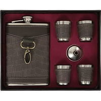 Jonquin Stainless Steel Hip Flask With Funnel & 4 Shot Glass For Men & Women, 9 Oz (266 Ml) Wine Whiskey Vodka Alcohol Drinks Pocket Bottle Beverage Holder (Ar3784)